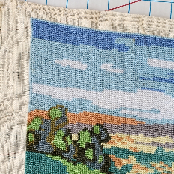 Landscape Trees Embroidered Tapestry Piece 14.5x9.5 Handmade Cottagecore - Picture 6 of 6